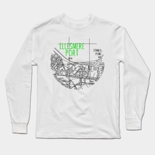 Ellesmere Port Map (Green & White) Long Sleeve T-Shirt